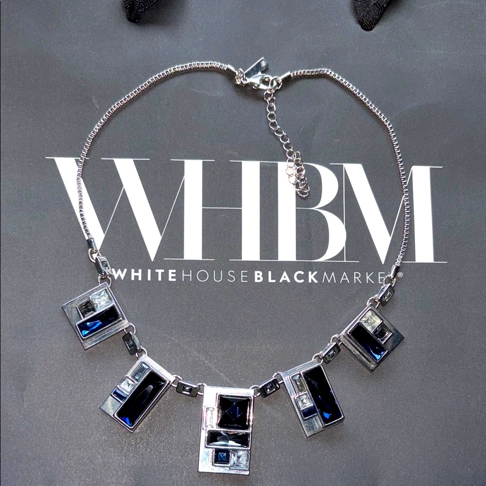 White House Black Market Geometric Silver Necklace with Blue Accents